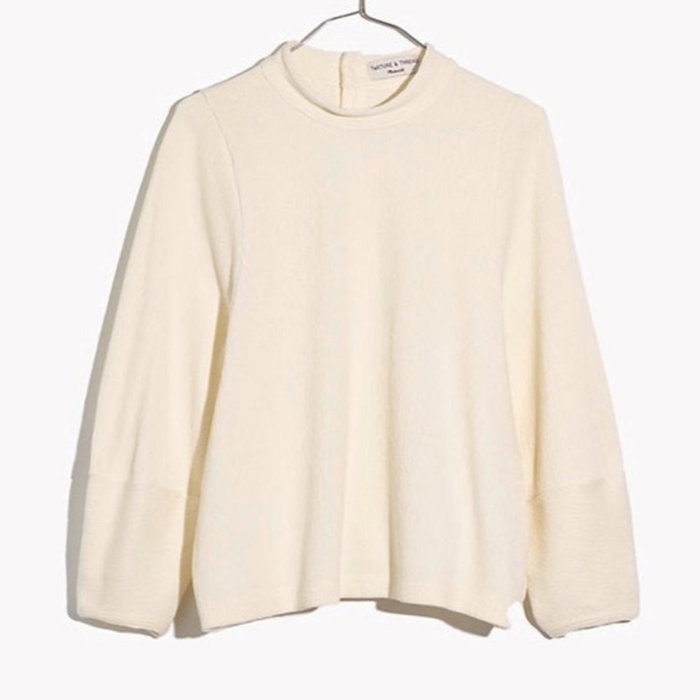 Texture & Thread Button-Back Mockneck Top